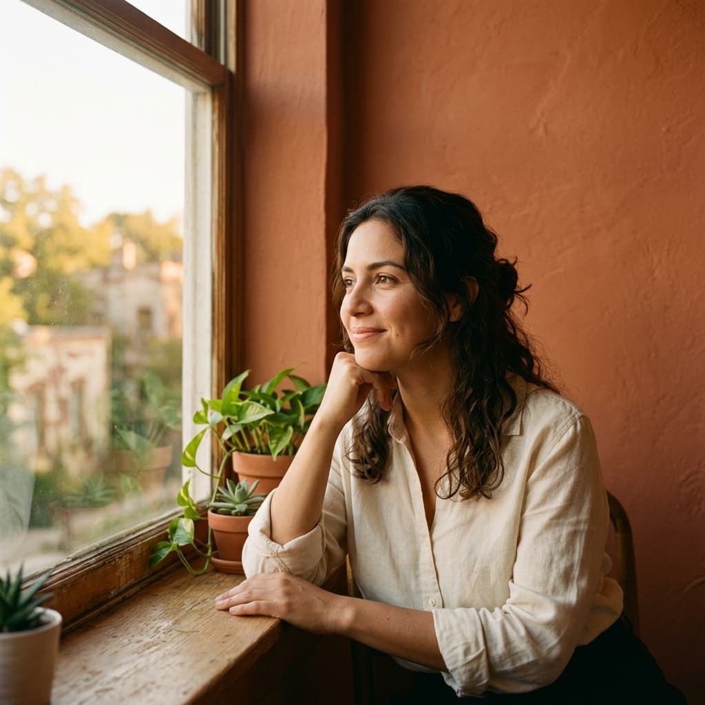 Mujer reflexionando sobre dependencia emocional en su relación de pareja