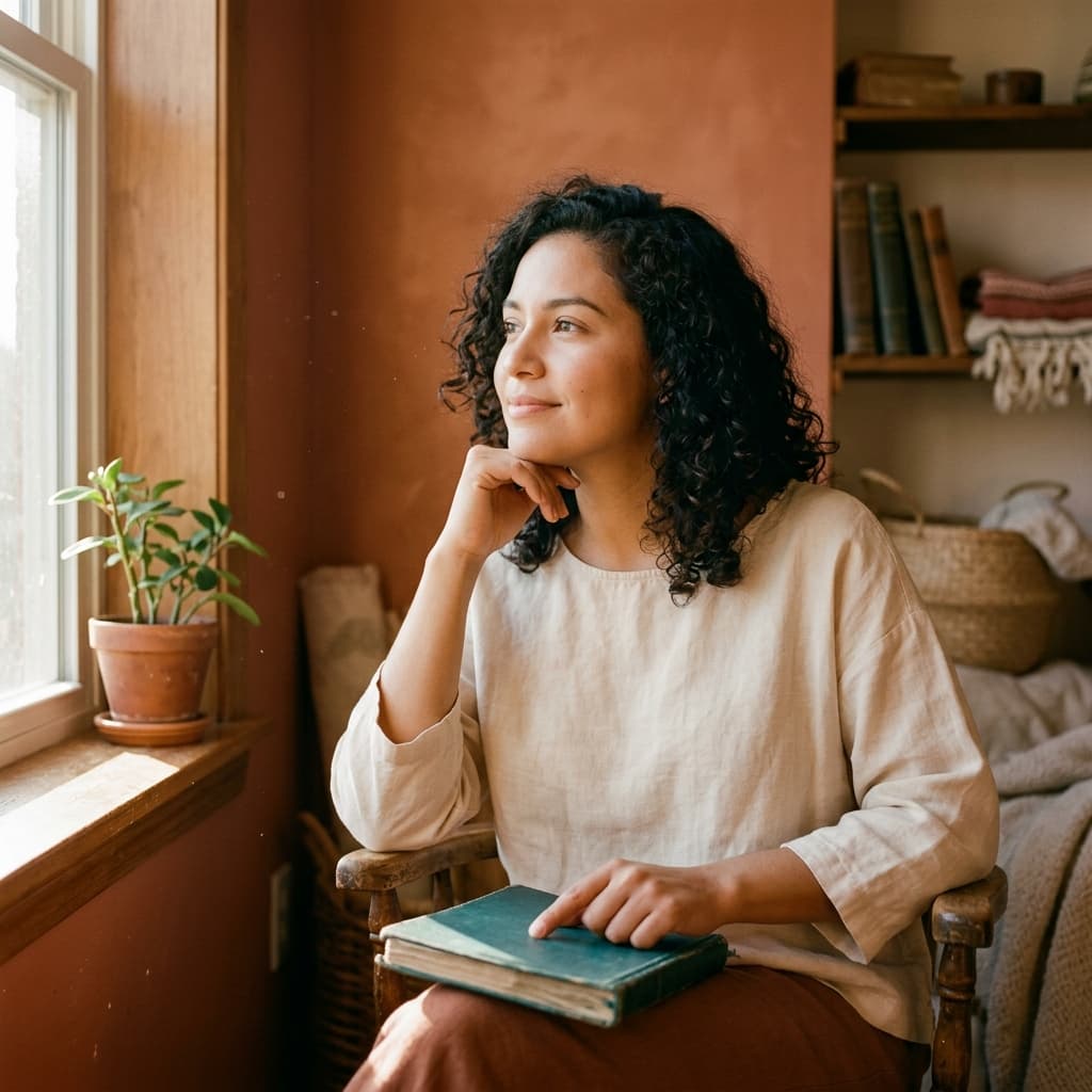 Mujer reflexionando sobre emociones y redes sociales