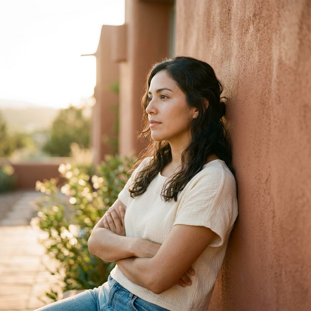 Mujer reflexionando en su espacio de trabajo sobre dependencia emocional